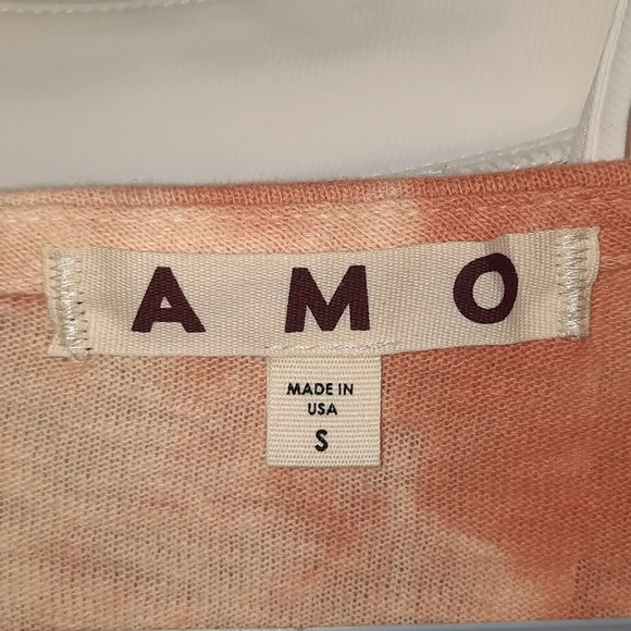 AMO Cotton Tie Dye Tee Long Sleeve Slub Beach Orange Sherbet Small NEW - Picture 6 of 8